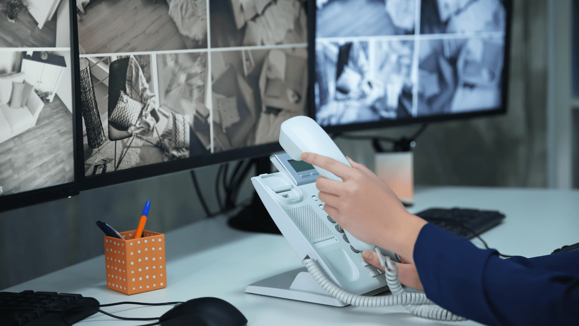 Equipe de segurança empresarial monitorando ambiente corporativo